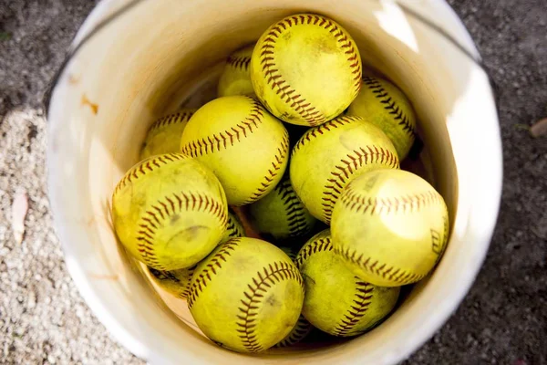 Overhead Shot Tennis Balls White Bucket — Stock Photo, Image