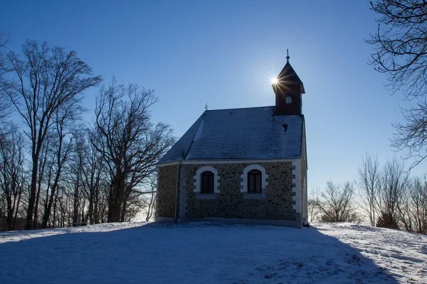Beautiful Small Church Mountain Medvednica Zagreb Croatia Winter — ストック写真