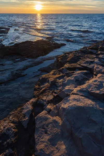 Colpo Verticale Formazioni Rocciose Sulla Riva Del Mare Adriatico Savudrija — Foto Stock