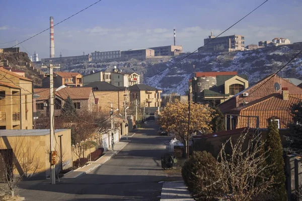 Tiro Ângulo Alto Bairro Velho Com Monte Apartamentos Yerevan Armênia — Fotografia de Stock
