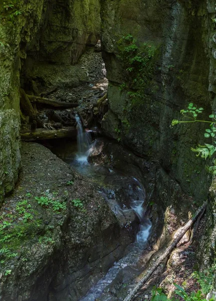 Eine Vertikale Hochwinkelaufnahme Eines Kleinen Flusses Der Durch Die Felsen — Stockfoto