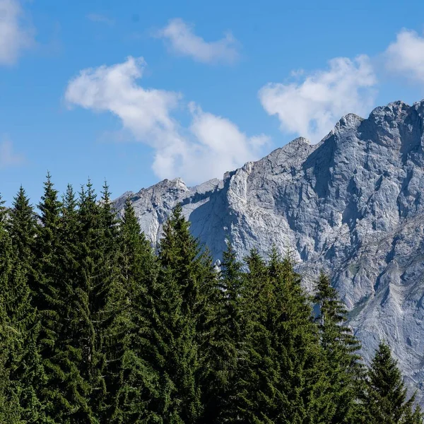 Прекрасний Гірський Вид Оточенні Зелених Пейзажів Торкаються Неба — стокове фото
