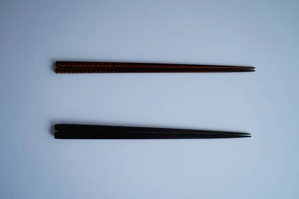 High Angle Shot Two Pairs Japanese Chopsticks Grey Background — ストック写真