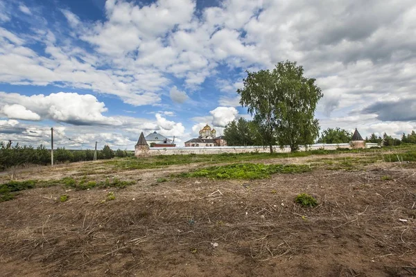 Красиві пейзажі з історичними будівлями та деревами під хмарним небом — стокове фото