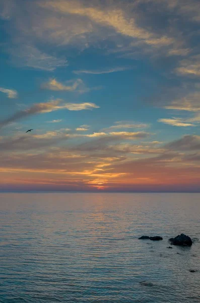 Una Hermosa Toma Vertical Del Sol Saliendo Sobre Playa Día — Foto de Stock