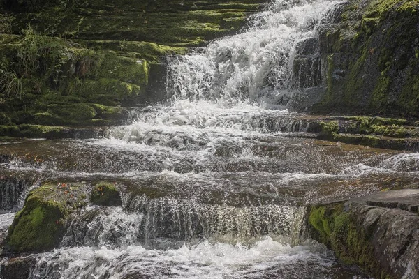 Landscape of a waterfall in a forest surrounded by greenery under sunlight — Stock Photo, Image