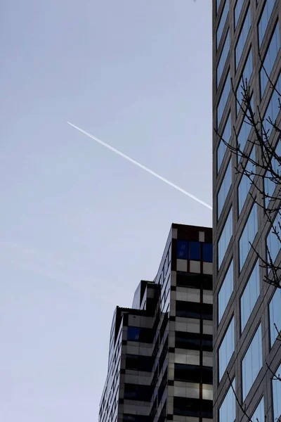 Tiro vertical de los rascacielos bajo el cielo azul en Portland, Estados Unidos — Foto de Stock