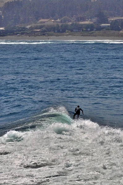 Plan vertical d'un surfeur profitant de la journée parfaite pour pratiquer son sport dans l'océan — Photo