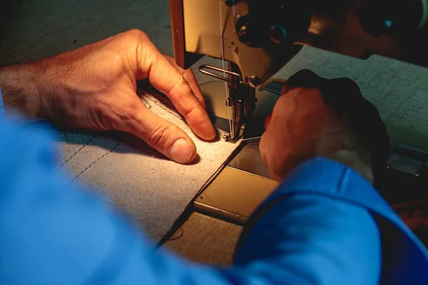 Closeup Shot Person Doing Handwork Sewing Machine — Stock Photo, Image