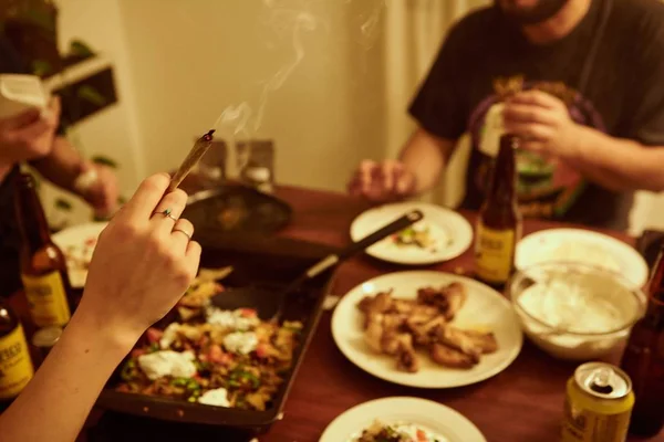 Party with Wings, Beer, and marijuana — Stock Photo, Image