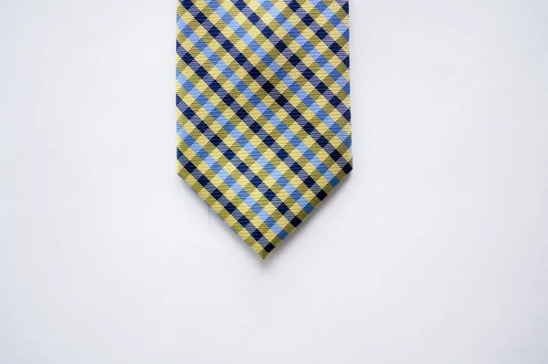 Overhead Shot Blue Striped Tie White Surface — 스톡 사진