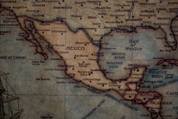 Primer plano del país de México en un mapa vintage — Foto de Stock