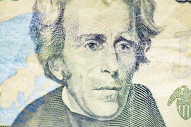 Closeup shot fo the Andrew Jackson on the twenty-dollar bill clipart
