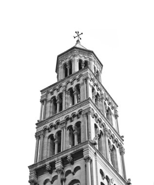 A vertical greyscale shot of Diocletian's Palace in Split, Croatia clipart
