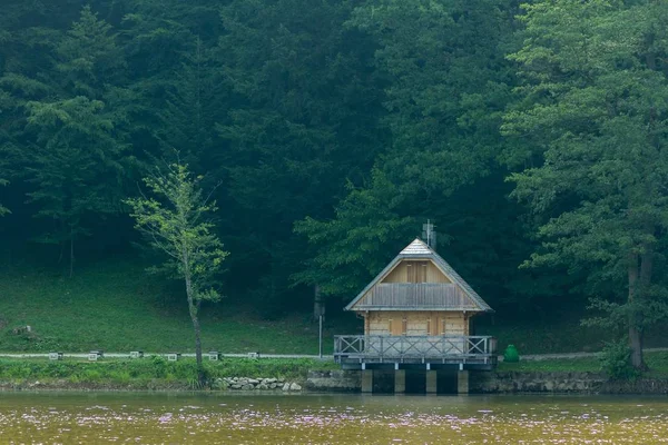 Eine Kleine Hütte Der Nähe Des Sees Wald Der Nähe — Stockfoto