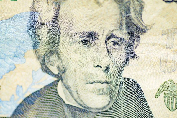 Encerramento tiro fo the Andrew Jackson na conta de vinte dólares — Fotografia de Stock