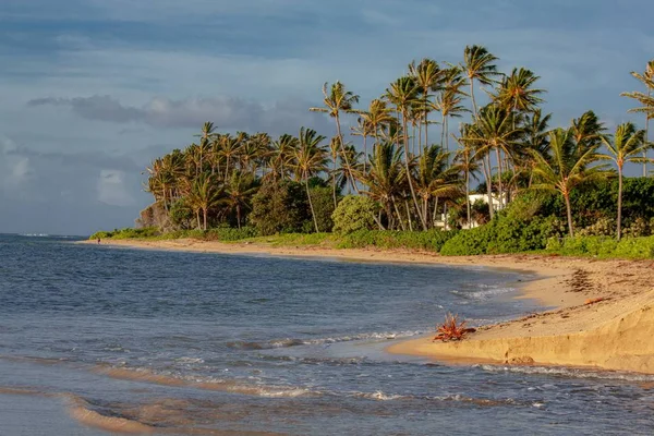 Tropischer Strand mit Meereswellen, die sich unter dem wolkenverhangenen Himmel in Richtung Küste bewegen — Stockfoto