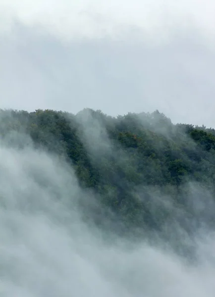 Vertical Shot Smoke Covering Mountain Medvednica Zagreb Croatia — Stock Photo, Image