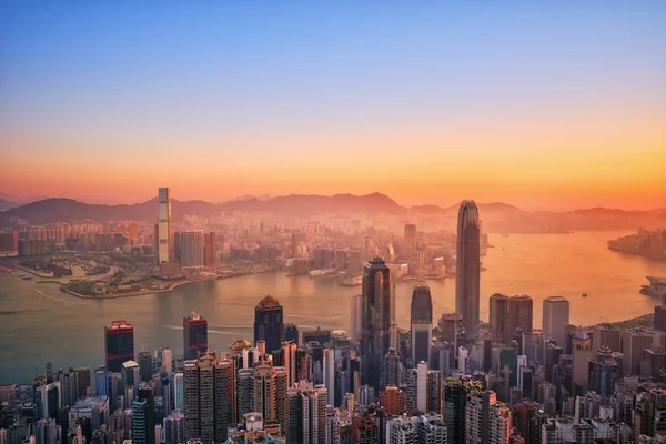 Eine Luftaufnahme Der Hohen Wolkenkratzer Der Lugard Road Hongkong — Stockfoto