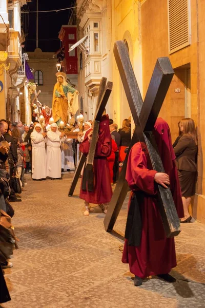 Penitentes, procissão de Sexta-feira Santa, Rabat, Malta , — Fotografia de Stock