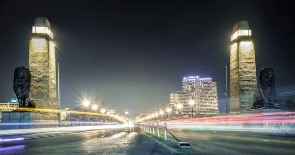 Ponte Qasr Nilo Cairo Egito Noite Velocidade Lenta Obturador — Fotografia de Stock