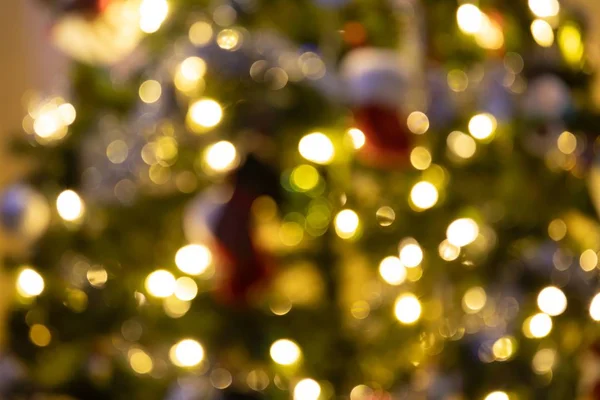 A blurred shot of Christmas tree lights
