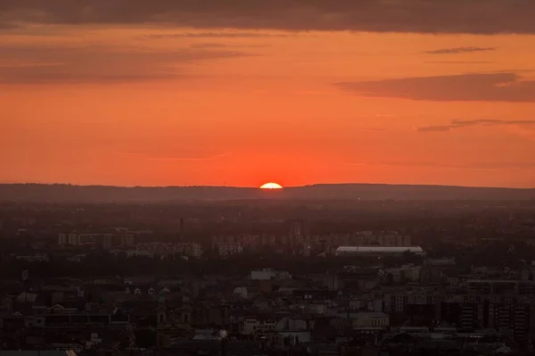 Beau Cliché Une Ville Pendant Heure Coucher Soleil Avec Aperçu — Photo