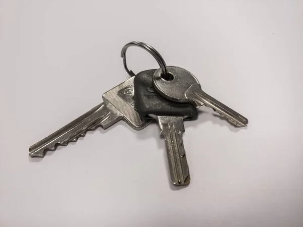 Keychain Three Different Keys White Background — 스톡 사진