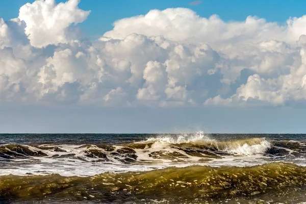 Upcoming October Storm Clouds Breaking Waves Kijkduin Beach Hague — 스톡 사진