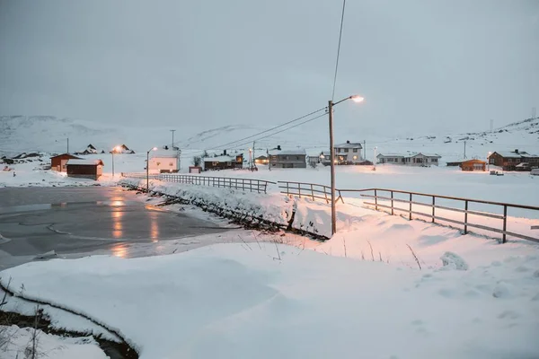 Marvelous Magical Scenery Neighborhood Full Lights Skarsvag Norway — 스톡 사진