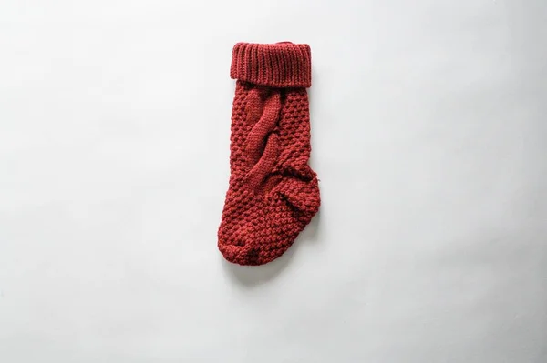 High Angle Closeup Shot Red Festive Sock White Surface — Stock Photo, Image