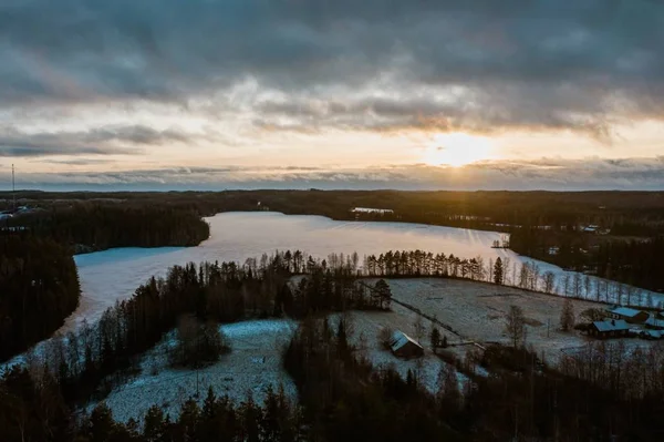 High Angle Shot Marvelous Frozen Winter Scenery Finland — Stock Photo, Image