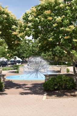 A ball-fountain surrounded by greenery in a park under sunlight in Naperville in Illinois clipart