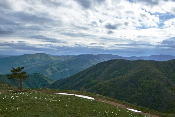 Beau Paysage Montagneux Sous Ciel Nuageux Sur Campagne — Photo