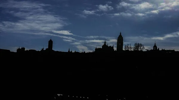 Silhouette Des Beaux Bâtiments Anciens Dans Les Rues Ségovie Espagne — Photo