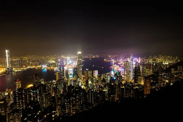 Hongkong Peak Long Exposure City Hongkong Night — ストック写真