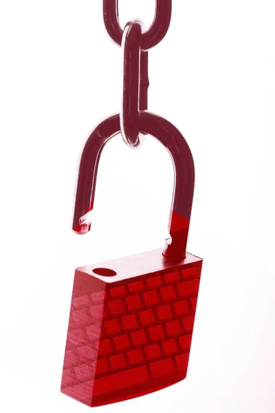 Ізольований Знімок Червоного Замка Ланцюжку Відображенням Клавіатури Ньому Веб Безпека — стокове фото