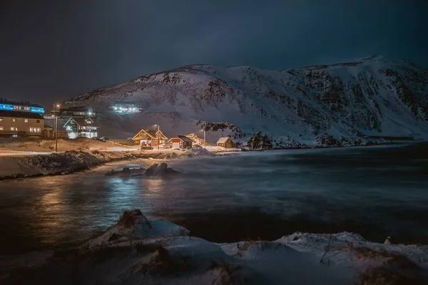 Maravilloso Paisaje Festivo Luces Que Difunden Felicidad Nordvagen Nordkapp Noruega — Foto de Stock