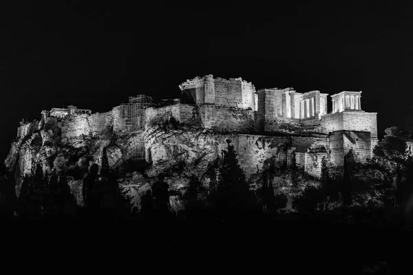 Uma Escala Cinza Templo Zeus Olímpico Sob Luzes Cercadas Por — Fotografia de Stock