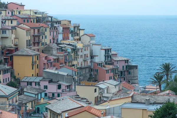 Высокоугольный Снимок Города Манарола Cinque Terre Италия — стоковое фото