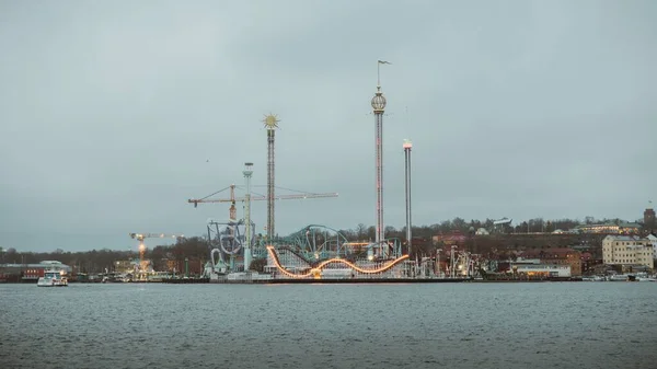 Small Amusement Park Fun Rides Sea Stockholm Sweden — Stock Photo, Image