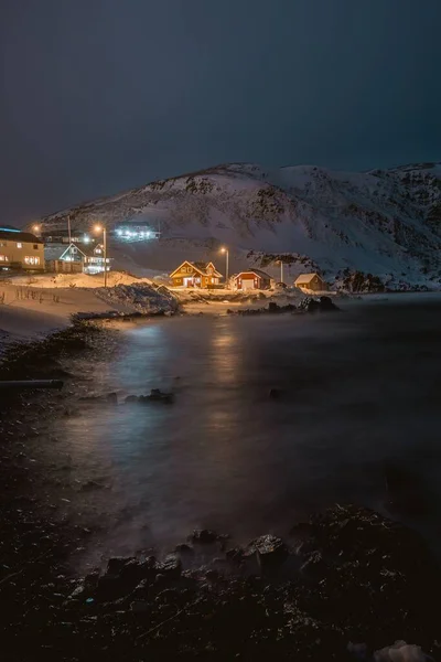 Maravilloso Paisaje Festivo Luces Que Difunden Felicidad Nordvagen Nordkapp Noruega —  Fotos de Stock