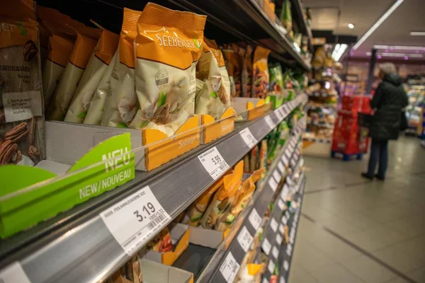 Nut package at a supermarket — Stok fotoğraf