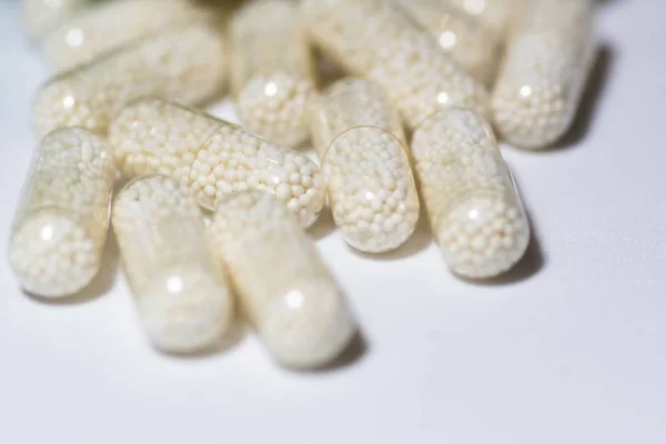 Selective Focus Shot Capsules White Surface — Stock Photo, Image