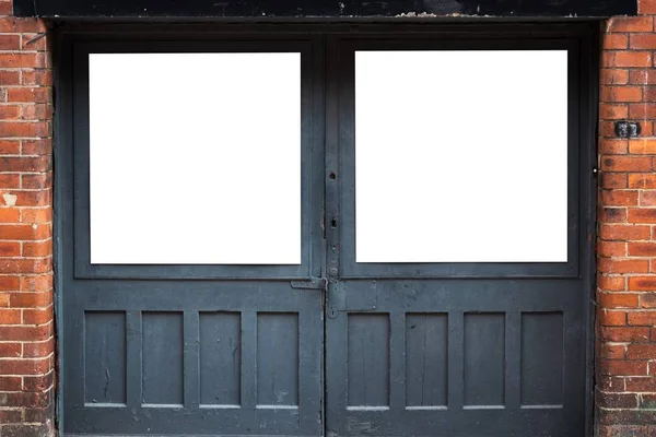 Una Porta Nera Nell Edificio Con Lavagne Bianche Sui Due — Foto Stock