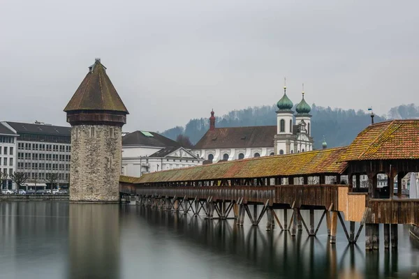 Lucerne Jesuit Church Surrounded Water Cloudy Sky Lucerne Switzerland — 스톡 사진
