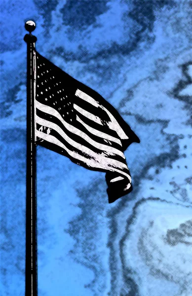 Vertical shot of the black and white United States flag on a background with beautiful textures