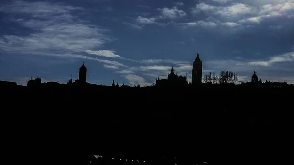 Het Silhouet Van Prachtige Oude Gebouwen Straten Van Segovia Spanje — Stockfoto