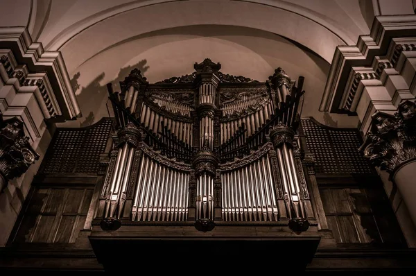 Low angle shot of the arch shaped ceiling of Primary Cathedral of Bogota in Colombia — 스톡 사진