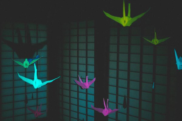 Unique Shot Art Installation Colorful Origami Cranes Japan — Stock Photo, Image
